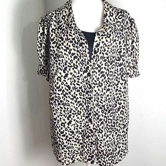 Rebecca Malone Animal Print Buttondown Blouse, Built-in Cami, Size 1X - Picture 1 of 7